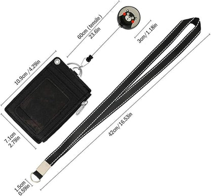 【2025 Latest】 Cute Badge Holder Retractable Lanyard Reel Clip with Heavy Duty Carabiner, 1 Clear ID Window, and 4 Card Slots in 2 Sided for Students Teens Boys Girls Women (01 Black Bear)