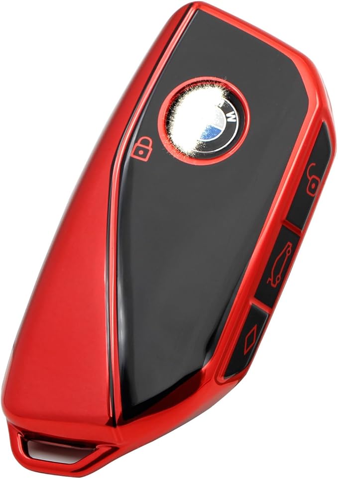 Creativity Advanced soft TPU key Cover Suitable for BMW 2023-2026 New 5 7 Series iX XM IX3 i7 X1 X5 X6 X7 key (Red)