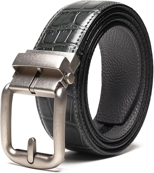 Fabio Valenti Men's Genuine Leather Ratchet Dress Belt with Automatic Buckle, Adjustiable Sizes, Handmade, All leather Strap