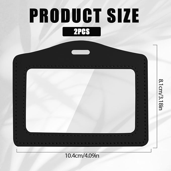 Horizontal Badge Holder, Badge Protector Horizontal 2 PCS Genuine Leather ID Badge-Holder Bus Pass Holder with Clear Window Black Leather ID Holders for Office, Staff, Employees, Teachers, etc