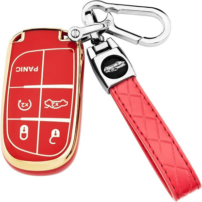 XIYANG TRADE for Jeep Key Fob Cover with Keychain, Soft TPU Key Case Shell Full Protection Suitable for Jeep Grand Cherokee Renegade Compass Durango Charger Dodge Challenger (Red)