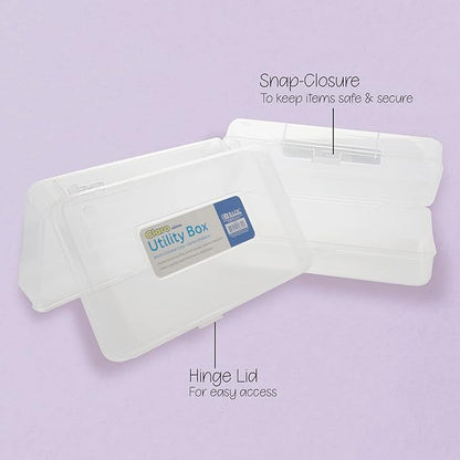BAZIC PRODUCTS Plastic Pencil Case, Ruler Length Large Utility Storage Box, Multi Purpose Organizer & Supply Holder, Clear Box Design, Ideal for School, Office & Craft Use, 4-Pack