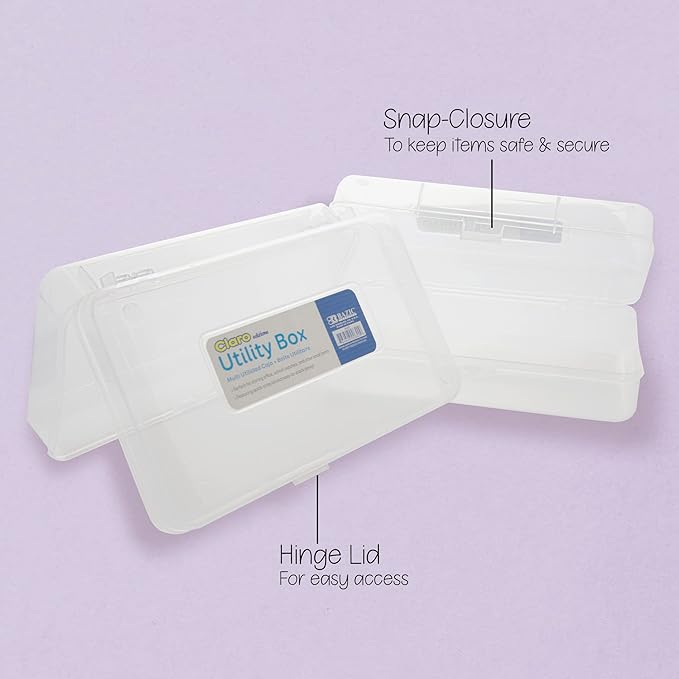 BAZIC Products Plastic Pencil Case Utility Storage Box, Clear Color, Multi Purpose Organizer for Pens Pencils, 2-Pack