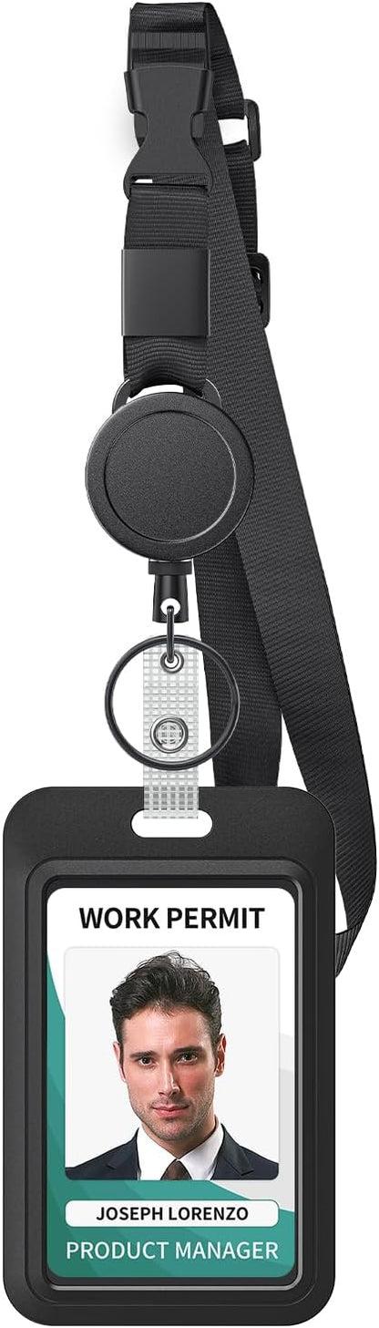 Uniclife Retractable Adjustable Lanyard Heavy Duty Neck Lanyard with Retractable Badge Reel Quick-Release Buckle and Adjustable Length Strong Wide Nylon Strap with Sliding ID Badge Holder
