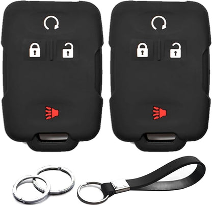 2pcs Compatible with Chevy Chevrolet Silverado Colorado Suburban Tahoe Avalanche Equinox Traverse GMC Canyon Yukon XL Sierra 1500 2500 3500 HD Terrain Acadia Key FOB Cover Case Keychain Holder