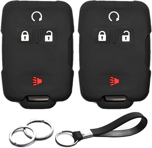 2pcs Compatible with Chevy Chevrolet Silverado Colorado Suburban Tahoe Avalanche Equinox Traverse GMC Canyon Yukon XL Sierra 1500 2500 3500 HD Terrain Acadia Key FOB Cover Case Keychain Holder