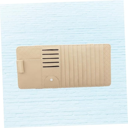GLEAVI Car Cd Holder Sun Visor Storage Small Cd Holder Bag Leather Organizer Beige