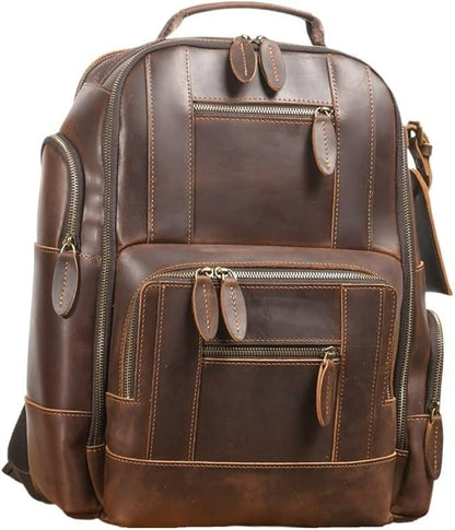 Vintage Genuine Leather 15.6" Laptop Backpack For Men Cowhide Hiking Camping Rucksack Business Travel Daypacks