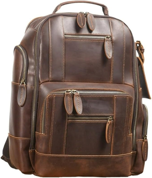 Vintage Genuine Leather 15.6" Laptop Backpack For Men Cowhide Hiking Camping Rucksack Business Travel Daypacks