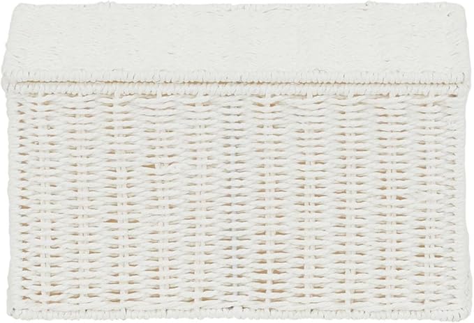 Household Essentials Small Wicker Basket with Lid, Multipurpose Storage Basket for Bathrooms, Shelves, Desks, Vanities, Closets and More, White