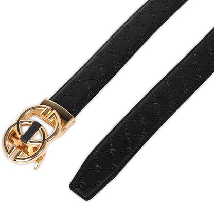 Aurolran Men&Womens Leather Dress Belt Business Automatic Buckle Belt Color-Black Silver Gold