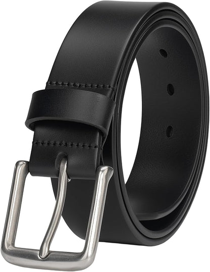 Mens Heavy Duty Full Grain Leather Belt - 1 1/2 Italian Genuine Leather with Sturdy Buckle for Jeans Casual Pants