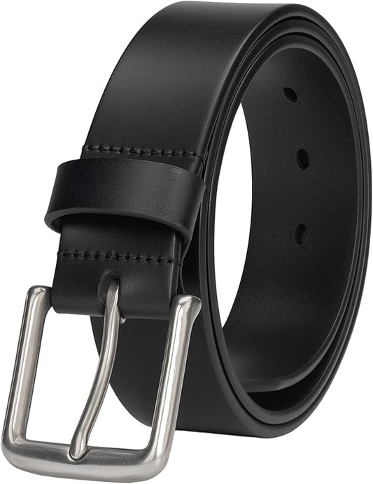 Mens Heavy Duty Full Grain Leather Belt - 1 1/2 Italian Genuine Leather with Sturdy Buckle for Jeans Casual Pants