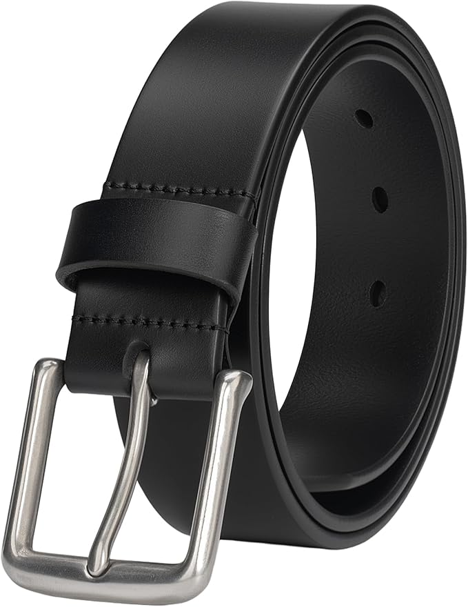 Mens Heavy Duty Full Grain Leather Belt - 1 1/2 Italian Genuine Leather with Sturdy Buckle for Jeans Casual Pants