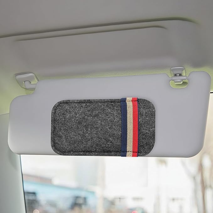 Sunglass Holder for Car Sun Visor Organizer – 6.1"×3.6" Soft Felt Eyeglasses Organizer Card Pocket for Pen Invoice, Universal Clip-on Glasses Holder Storage Pouch for Cars SUV Trucks (Grey)