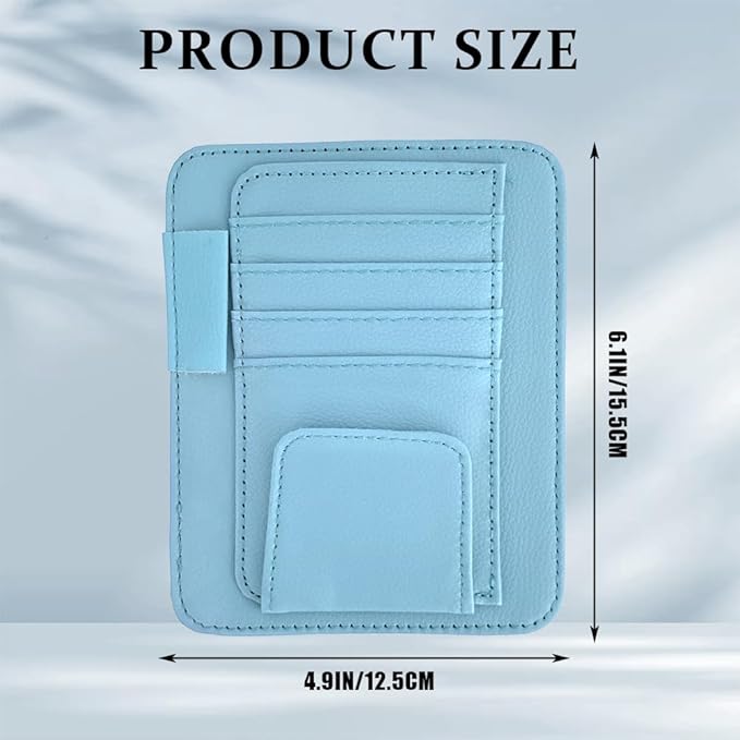 Small Leather Sun Visor Organizer, Visor Accessories, Multi-Pocket Sunvisor Storage with Sunglass Holder, Car Organizer for Drving License Card Pen Fits Most Vehicles (Blue)
