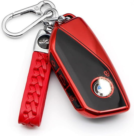 Creativity Advanced soft TPU key Cover Suitable for BMW 2023-2026 New 5 7 Series iX XM IX3 i7 X1 X5 X6 X7 key (Red Combination)