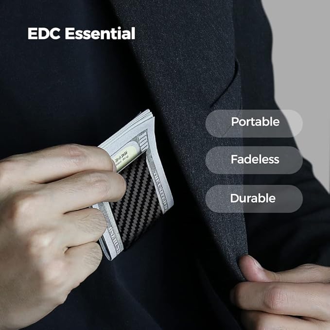 MONOCARBON Carbon-Fiber-Money-Clip-for-Men, Minimalist-Money-Holder for Cash, High Elastic Carbon-Fiber-Wallet, Slim and Durable
