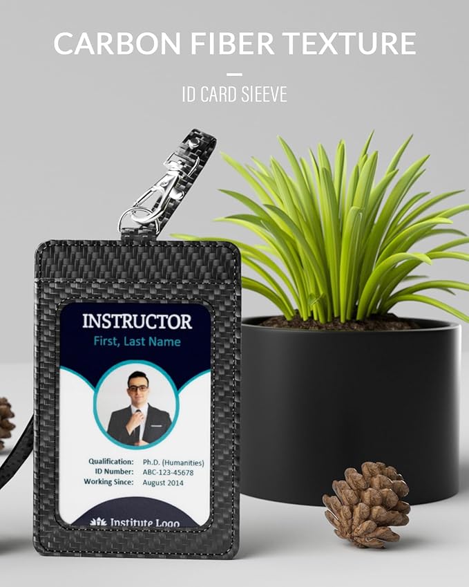 Carbon Fiber Work ID Card Holder with Lanyard is a Stylish and Durable Card Holder with Dual Card Capacity, Clear Display Window and Privacy Back Pocket (Black(2 piece))