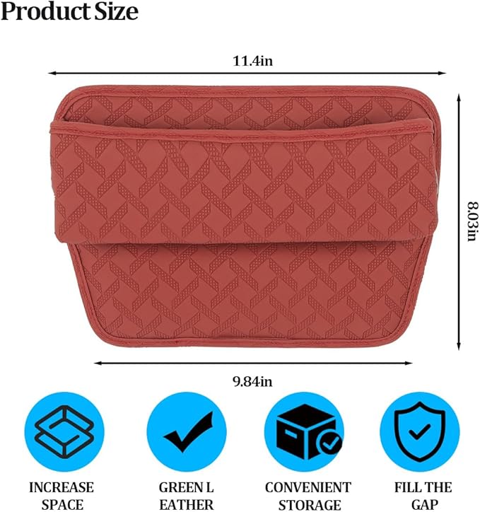 Car Seat Gap Filler Organizer, Leather Console Side Gap Filler Storage Box for Storing Phones Keys, No-Drop Automotive Seat Crevice Blocker Organizer, Universal for Truck SUV Sedan (Red)