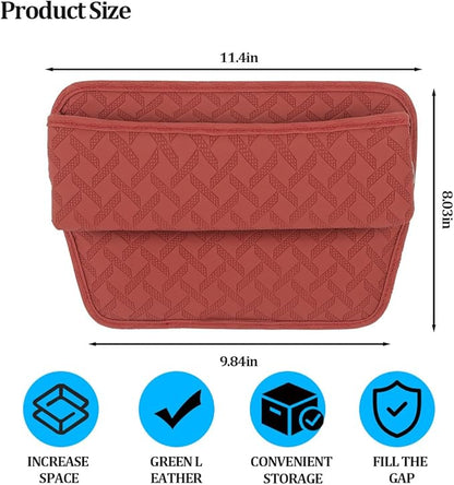 Car Seat Gap Filler Organizer, Leather Console Side Gap Filler Storage Box for Storing Phones Keys, No-Drop Automotive Seat Crevice Blocker Organizer, Universal for Truck SUV Sedan (Red)