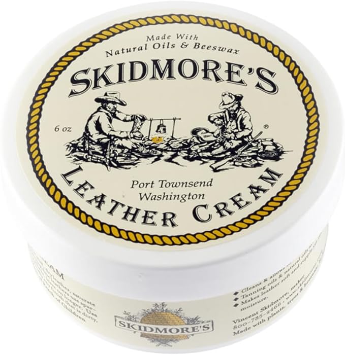 Skidmore’s Leather Cream: All-Natural, Non-Toxic Leather Conditioner - Made in USA Since 1984. Water Repellent Formula Restores Leather Couches, Car Seats, Boots, Shoes, Purses, Bags, and Tack. 6 Oz