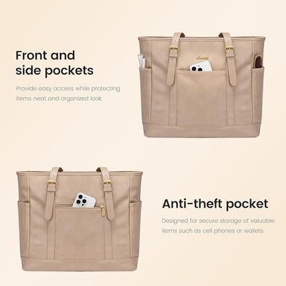 LOVEVOOK Laptop Tote Bag for Women,Vintage Leather Work Tote Bag for Women Computer Briefcase Bag,Waterproof Teacher Business