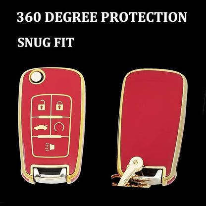 TPU Protective Key Fob Cover Case fit for Chevy Equinox Cruze Malibu Camaro Trax Impala Sonic Buick Lacrosse Regal Verano Trunk for GMC Keyless Entry Key Fob (Red)