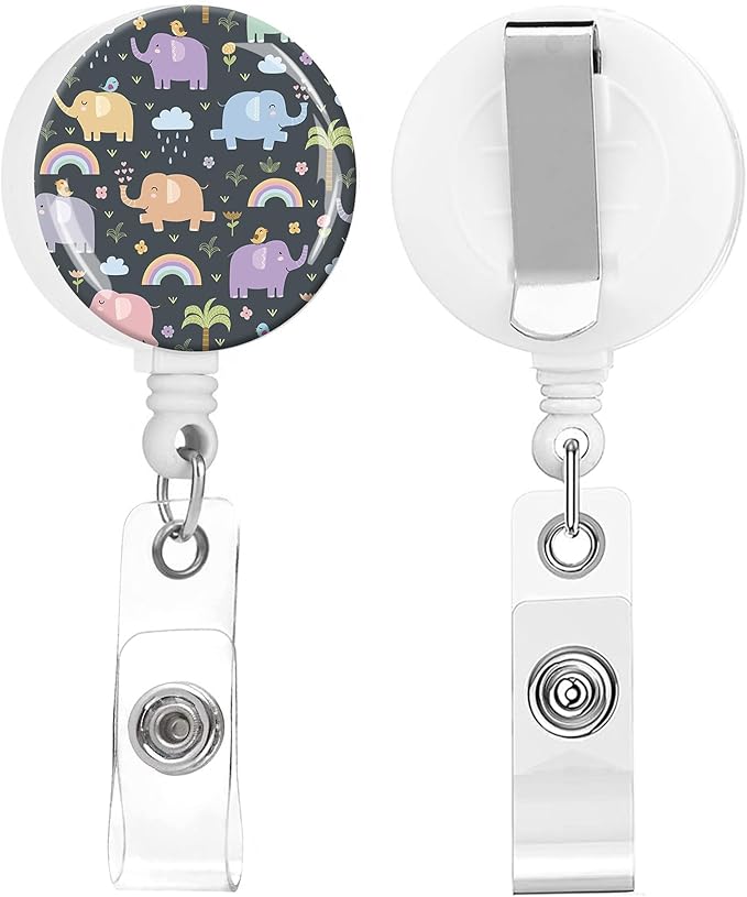 2 Pack Badge Reels Holder Retractable with ID Clip for Nurse Name Tag Card Nursing for Doctor Teacher Student Employee Office Medical Work (Funny Elephants)