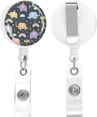 2 Pack Badge Reels Holder Retractable with ID Clip for Nurse Name Tag Card Nursing for Doctor Teacher Student Employee Office Medical Work (Funny Elephants)