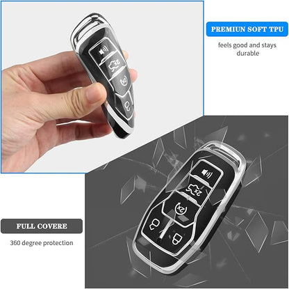 QBUC for Ford Key Fob Cover with Keychain Compatible with Ford Explorer F150 Fusion Mustang Edge Lincoln MKC 5 Buttons Smart Key (Black,Series 2)