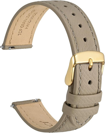 WOCCI 15mm Grace Leather Watch Band for Ladies, Top Grain Leather, Quick Release Replacement Strap with Gold Buckle (Tea)