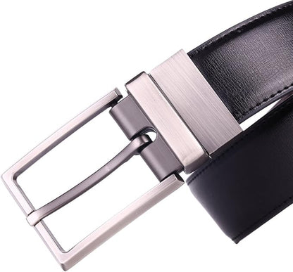beltox fine Men's Dress Belt Leather Reversible 1.25" Wide Rotated Buckle Gift Box