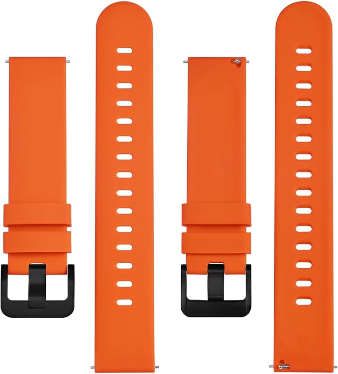BISONSTRAP Silicone Watch Bands, Slim Watch Straps with Quick Release, 20mm, Orange with Black Buckle