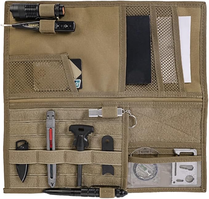 ZIMISI Tactical Molle Car Visor Organizer, 600D Oxford Cloth Truck Visor Molle Panel Sunshade Storage Pouch Holder with Multi-Pocket, Tactical Gear Car Sun Visor Organizer for Most Cars (Khaki)