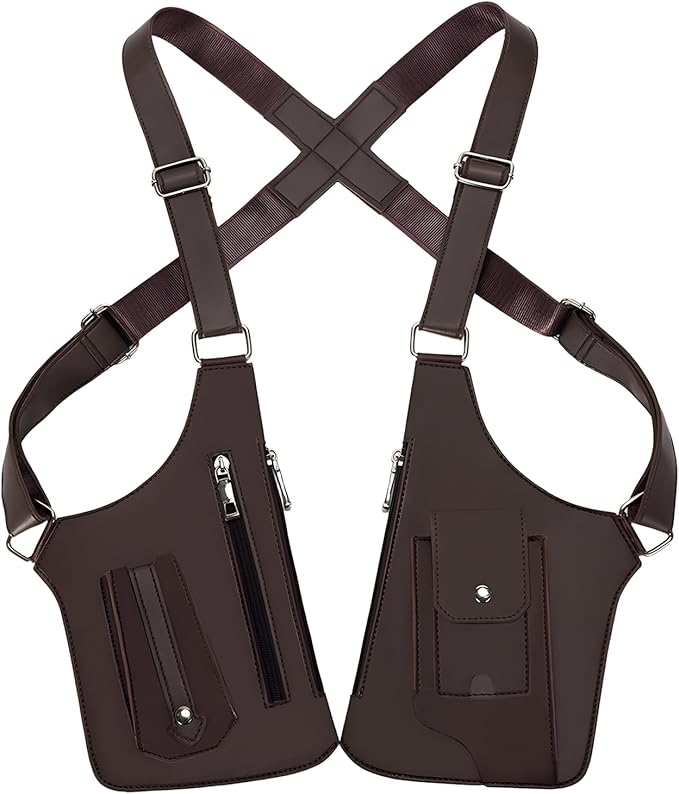 Double Shoulder Armpit Bag for Men, Anti-Theft Underarm Shoulder Holster Bag with Adjustable Strap, Hidden Phone Wallet Pocket for Travel & Daily Commute (Dark Brown)