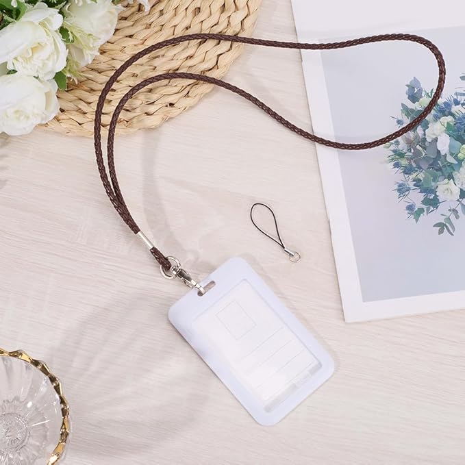 Braided PU Leather Lanyard 33.86 Inch Strong Office Long Neck Strap Handmade Necklace Badge Lanyards Wristlet Bracelet Keychain Cord with Metal Clasp for ID Card Holder Keys (Coconut Brown)