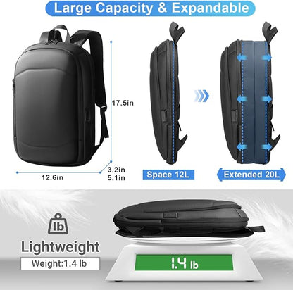 hk Business Backpack for Men 17 Inch,Slim & Expandable Waterproof Travel Laptop Backpack with USB Charging,Anti-Theft Lightweight Large Work Computer Bag,College Laptop Backpacks Gifts for Men Women