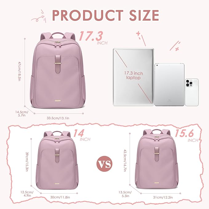 Laptop Backpack for Women,Casual Work Business Backpacks Purse Carry on Travel Backpack,17.3 Inch,Pinkish purple