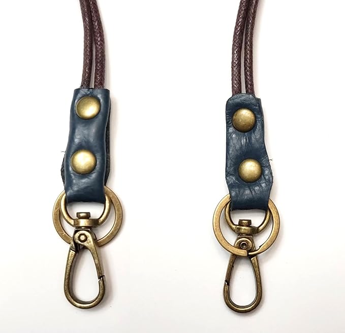 Aslana Genuine Leather Rope Necklace Lanyard for Key ID Badge Holder, Lobster Claw Clasp, Vintage Retro Style (1-Pack,19in Neck Lanyard, Rope Dark Blue Leather)