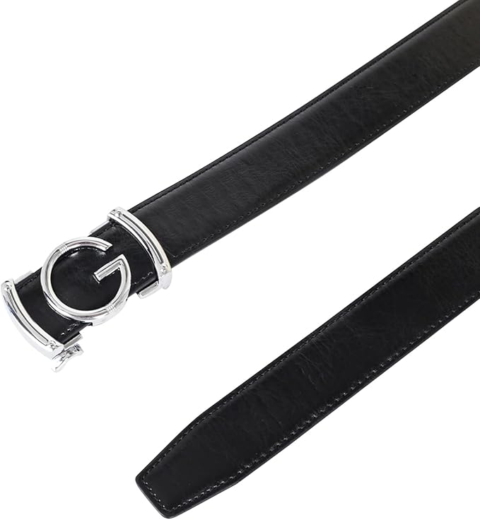 Aurolran Men&Womens Leather Dress Belt Business Automatic Buckle Belt Color-Black Silver Gold
