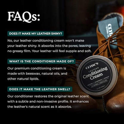 Clyde's™ Leather Conditioning Cream | All Natural, Non Toxic Formula | Restore & Repair Sofas, Car Seats, Shoes and More