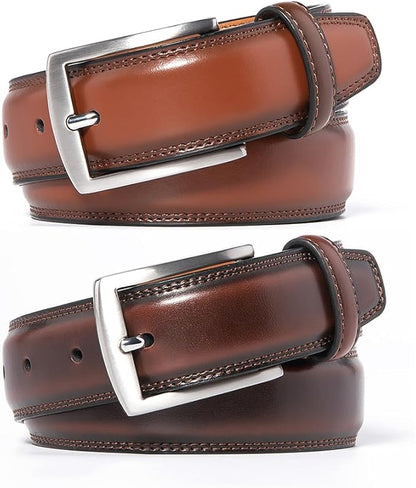 Mens Genuine Leather Dress Belt for Men, Handmade, 100% Cow Leather,Classic Casual and Business Belt Prong Buckle