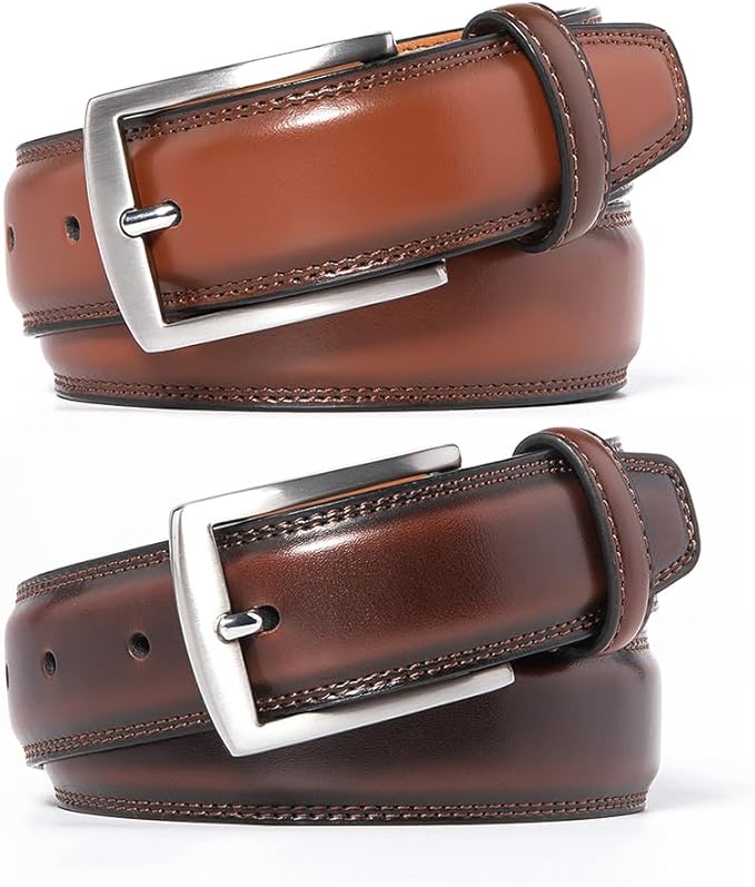Mens Genuine Leather Dress Belt for Men, Handmade, 100% Cow Leather,Classic Casual and Business Belt Prong Buckle