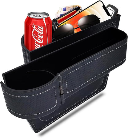 Car Seat Gap Filler Organizer,Multifunctional Car Seat Organizer, Auto Console Side Storage Box with Cup Holders 2 Seat Hooks for Drink, Car Organizer Front Seat for Holding Phone (Black style 2)
