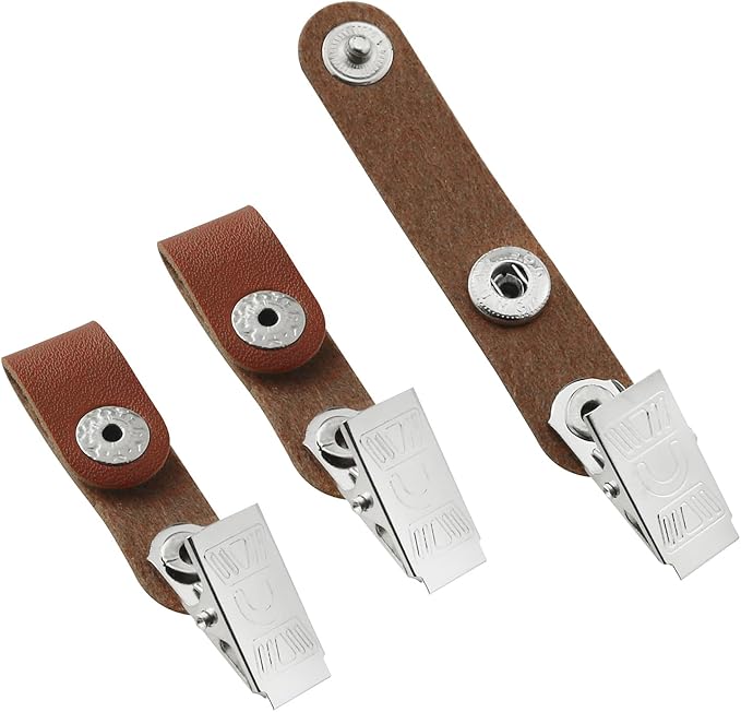 Badge Clip 20PCS Metal ID Badge Clips with Brown Leather Strap, ID Strap Clip Adapter