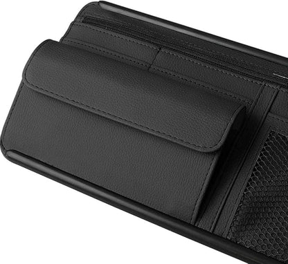 Car Sun Visor Multi-Pocket Net Zipper Organizer Auto Interior Accessories Pocket Organizer Storage Pouch Holder for Card License Pen Glasses (Black)