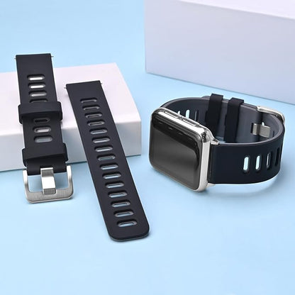 WOCCI 20mm Bicolor Watch Band, Silicone Rubber, Quick Release Replacement Strap for Men and Women, Silver Stainless Steel Buckle (Black-Grey)