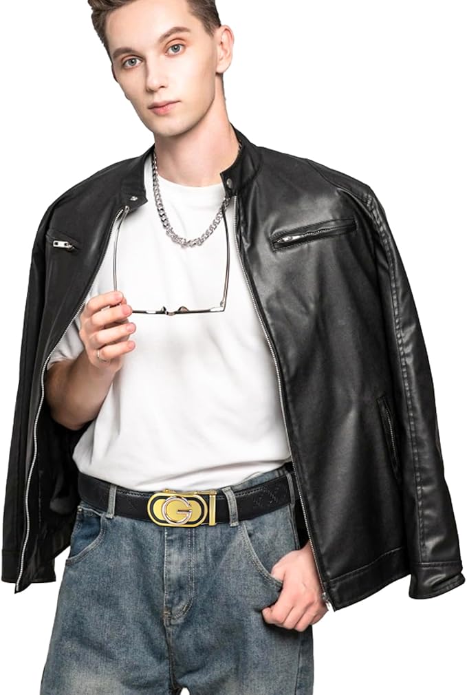 Aurolran Men&Womens Leather Dress Belt Business Automatic Buckle Belt Color-Black Silver Gold