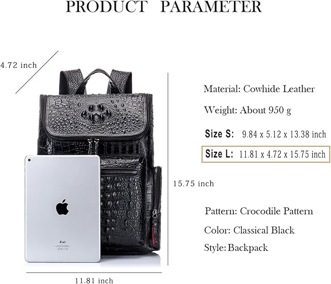 boshiho Real Leather Laptop Backpack Fashion Travel Bag Daypack for Men, Crocodile Pattern (L)